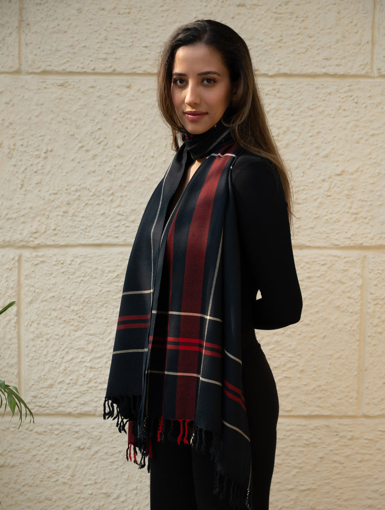 Light & Warm Merino Wool Kinnauri Stole - Molten Night