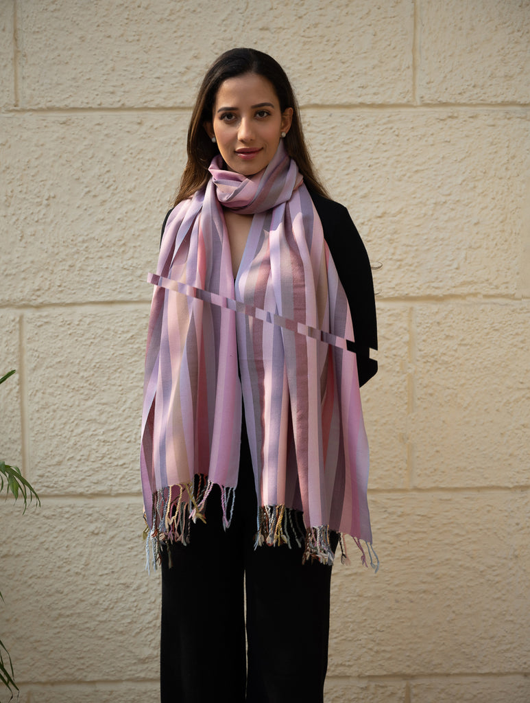 Light & Warm Merino Wool Kinnauri Stole - Orchid Hues