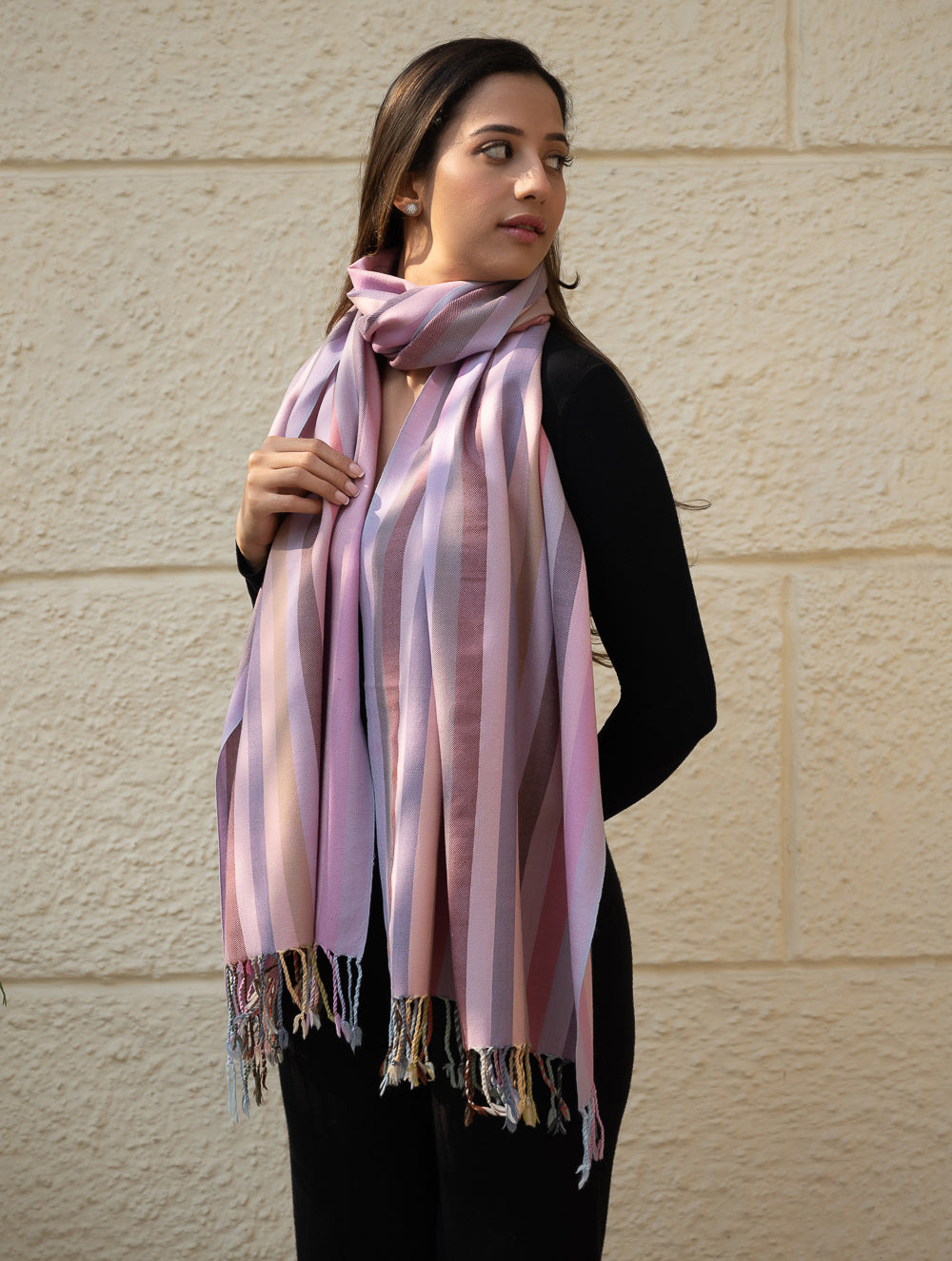 Light & Warm Merino Wool Kinnauri Stole - Orchid Hues