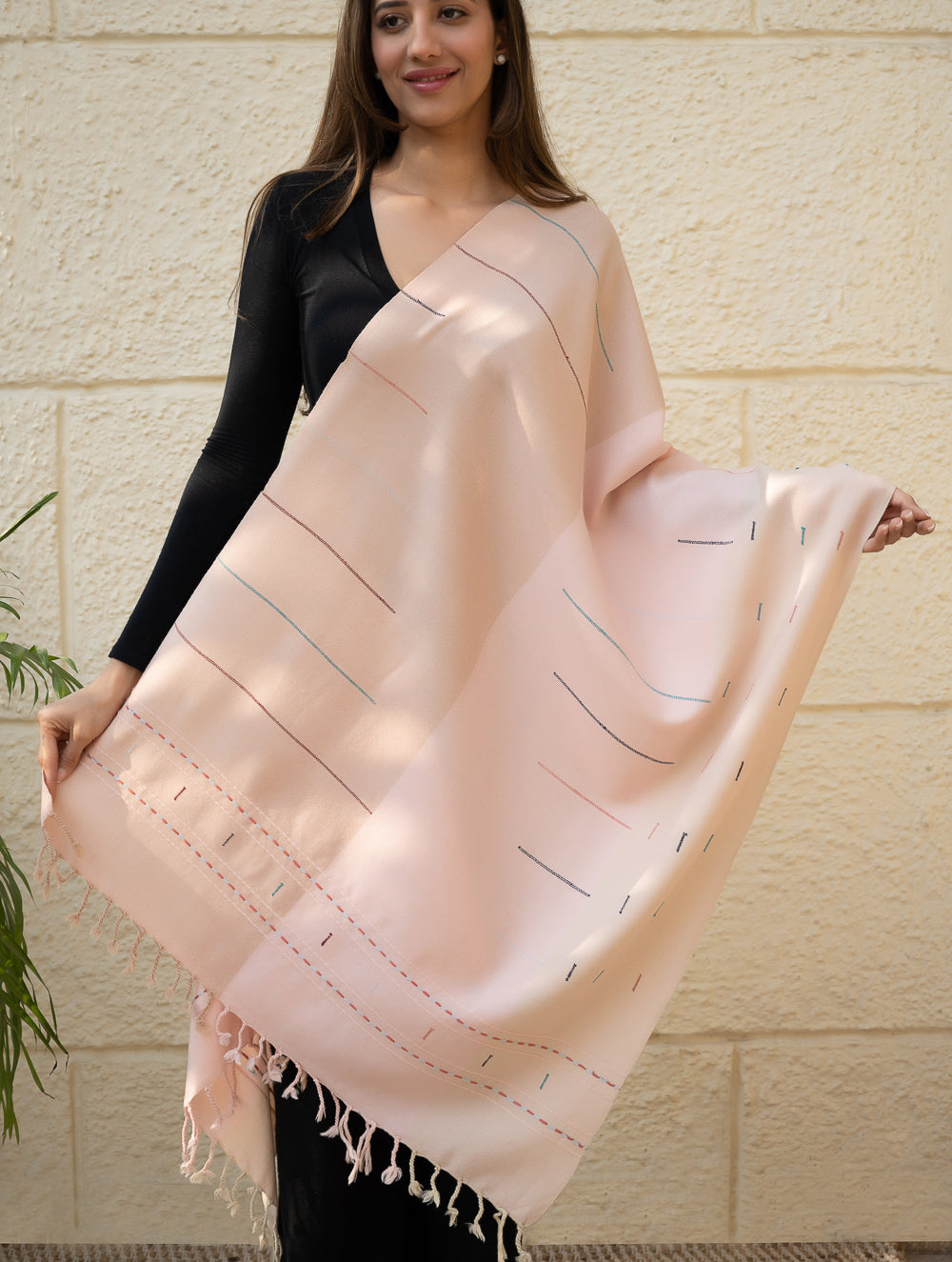 Load image into Gallery viewer, Light &amp; Warm Merino Wool Kinnauri Stole - Rosé Dust