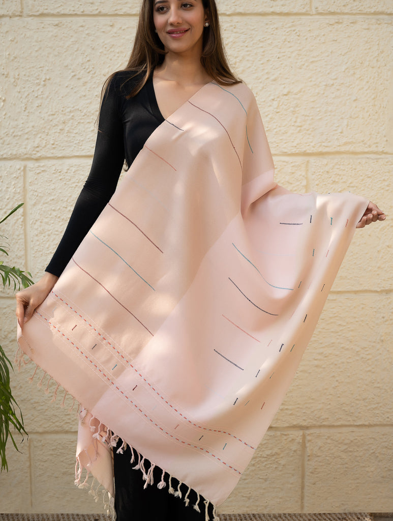 Light & Warm Merino Wool Kinnauri Stole - Rosé Dust
