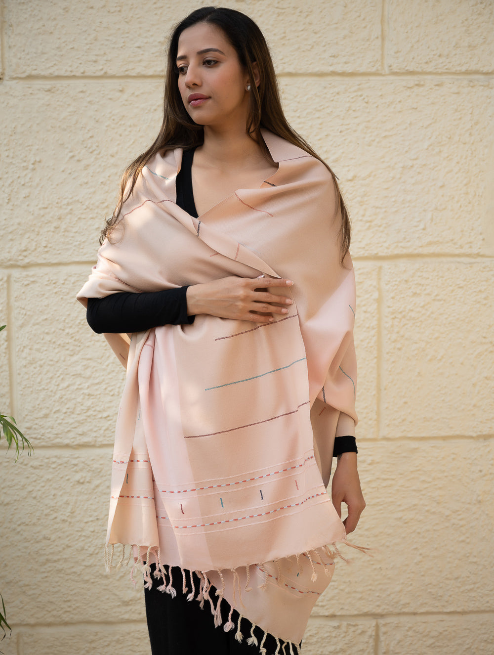 Light & Warm Merino Wool Kinnauri Stole - Rosé Dust