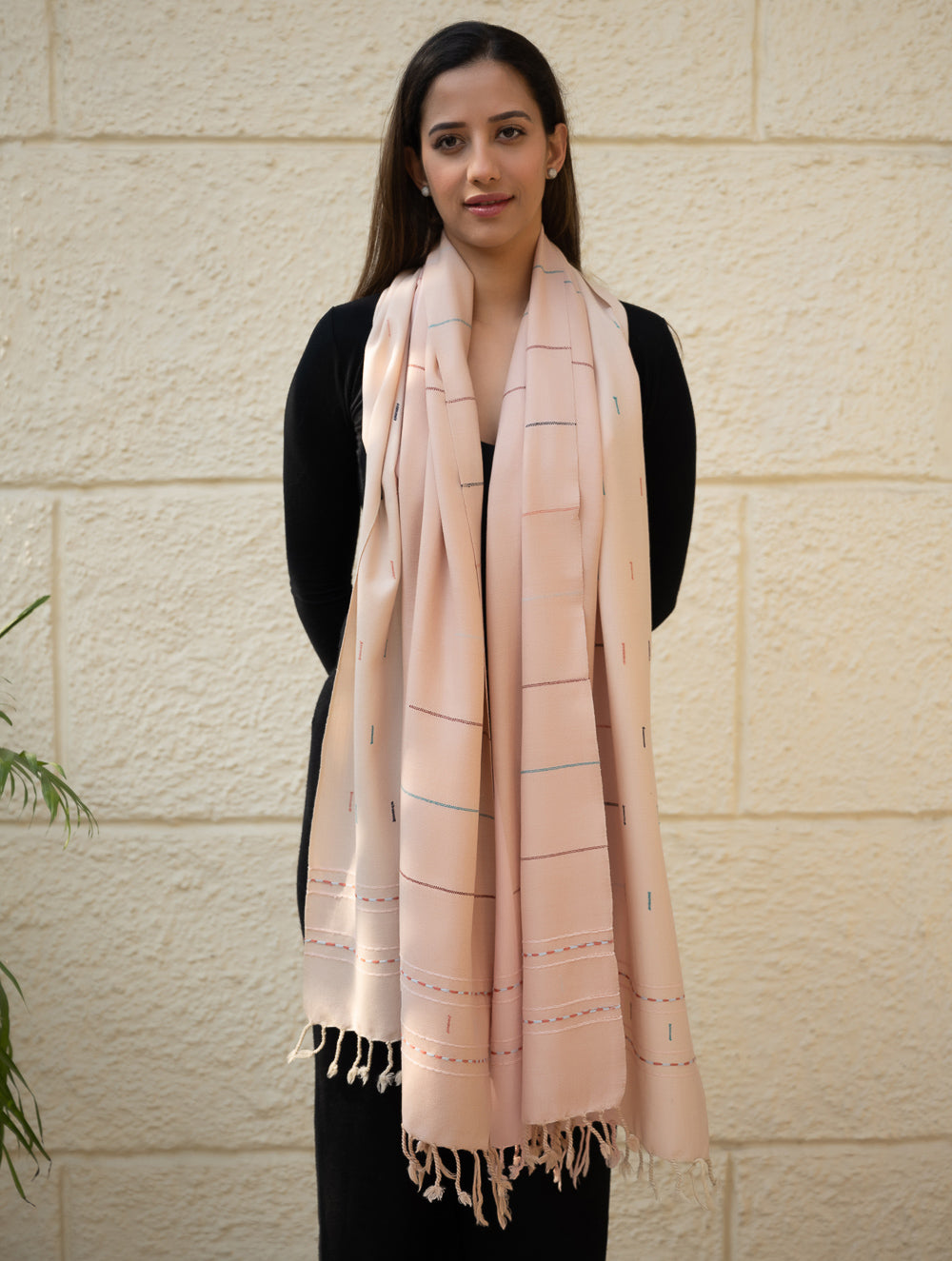 Load image into Gallery viewer, Light &amp; Warm Merino Wool Kinnauri Stole - Rosé Dust