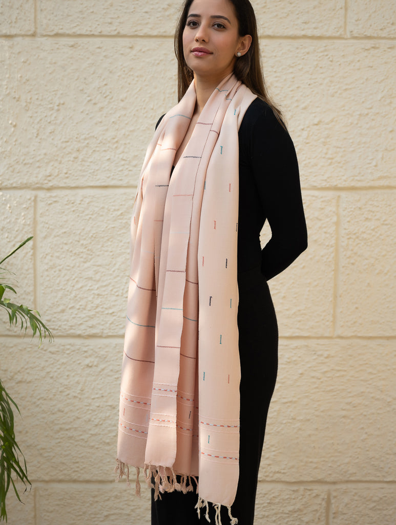 Light & Warm Merino Wool Kinnauri Stole - Rosé Dust