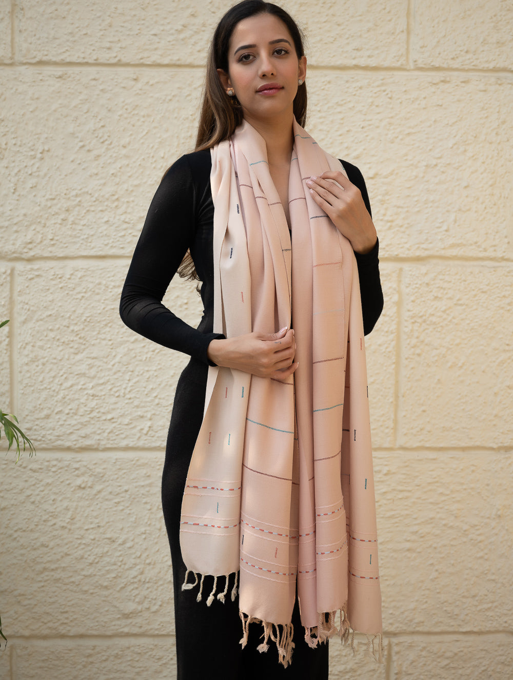 Load image into Gallery viewer, Light &amp; Warm Merino Wool Kinnauri Stole - Rosé Dust