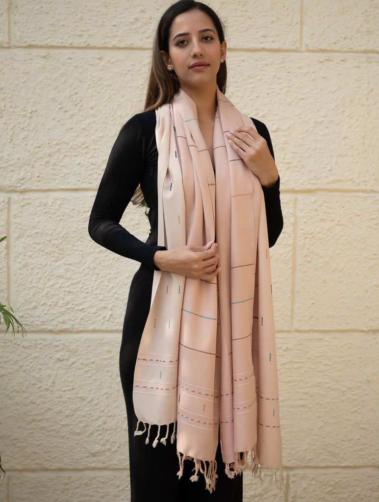 Light & Warm Merino Wool Kinnauri Stole - Rosé Dust