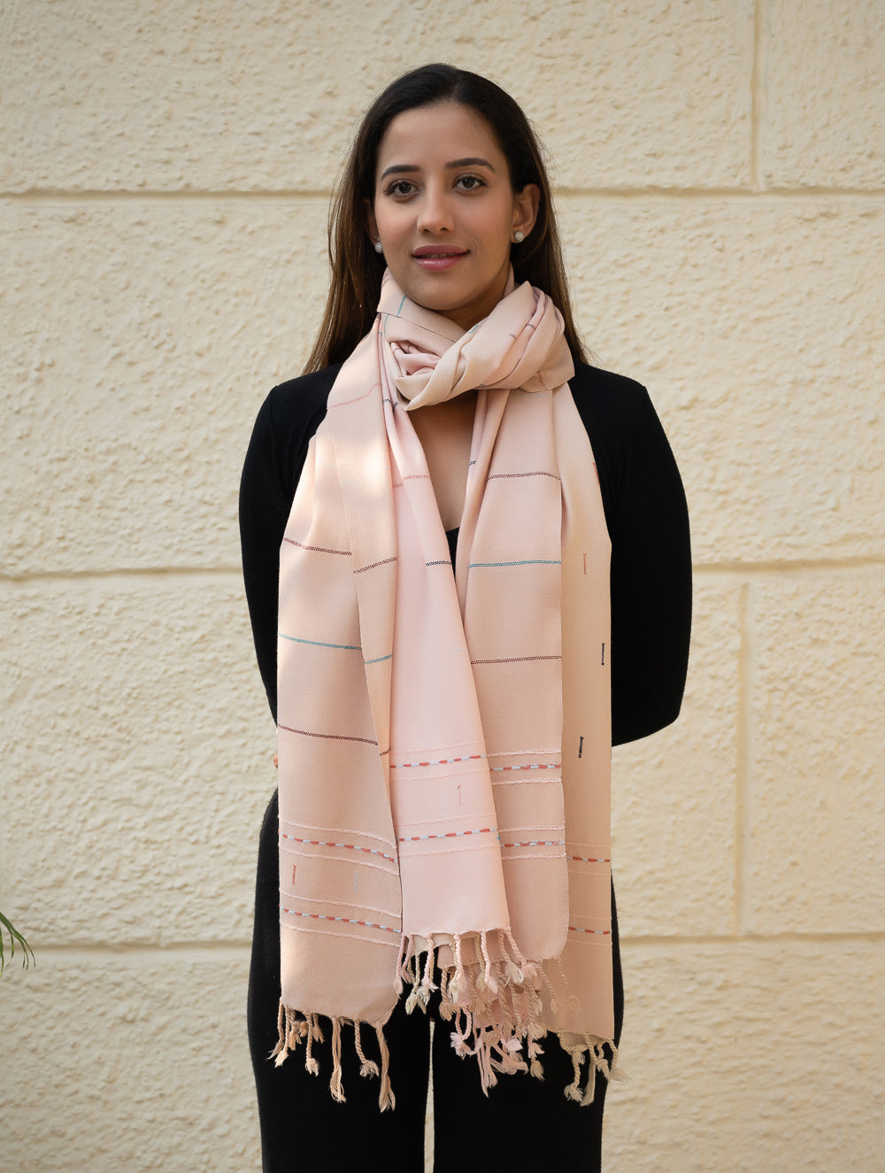 Light & Warm Merino Wool Kinnauri Stole - Rosé Dust