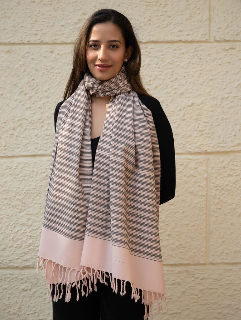 Light & Warm Merino Wool Kinnauri Stole - Rosé & Noir