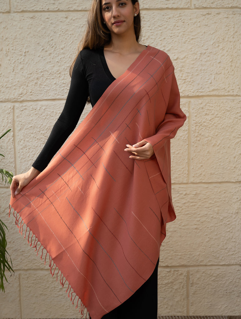 Light & Warm Merino Wool Kinnauri Stole - Rosewood Link