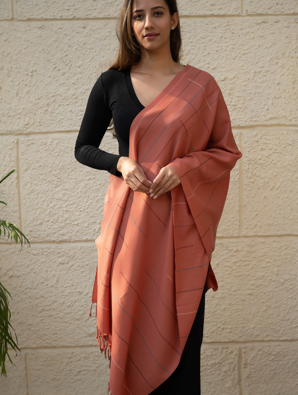 Light & Warm Merino Wool Kinnauri Stole - Rosewood Link
