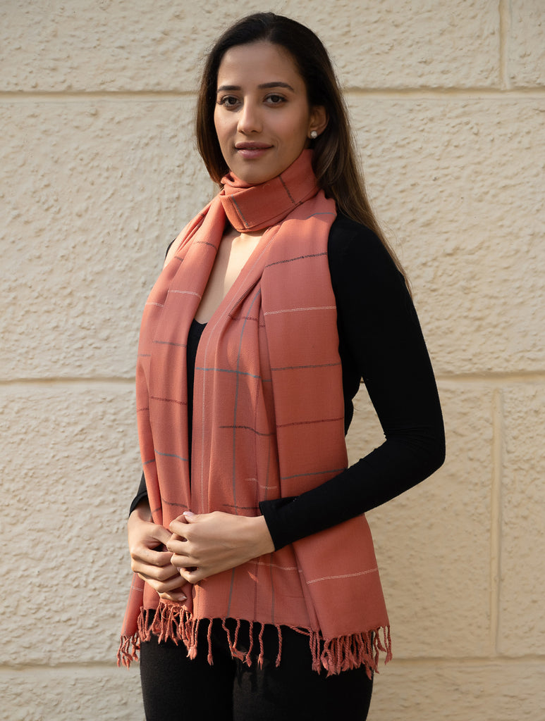 Light & Warm Merino Wool Kinnauri Stole - Rosewood Link