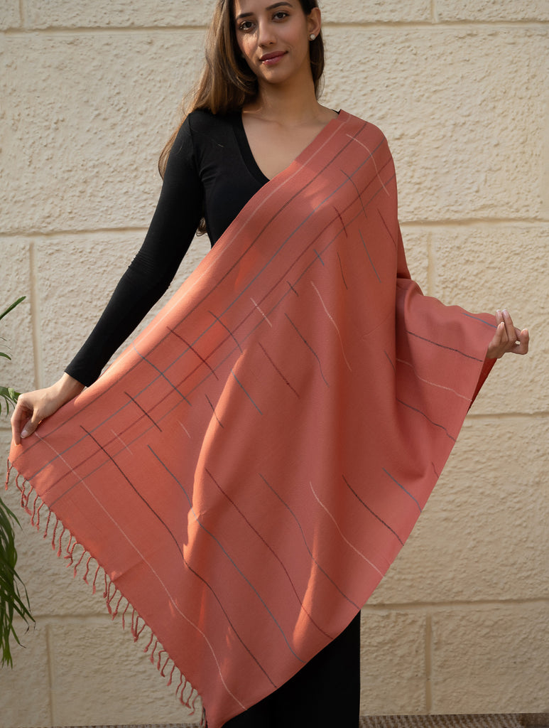 Light & Warm Merino Wool Kinnauri Stole - Rosewood Link