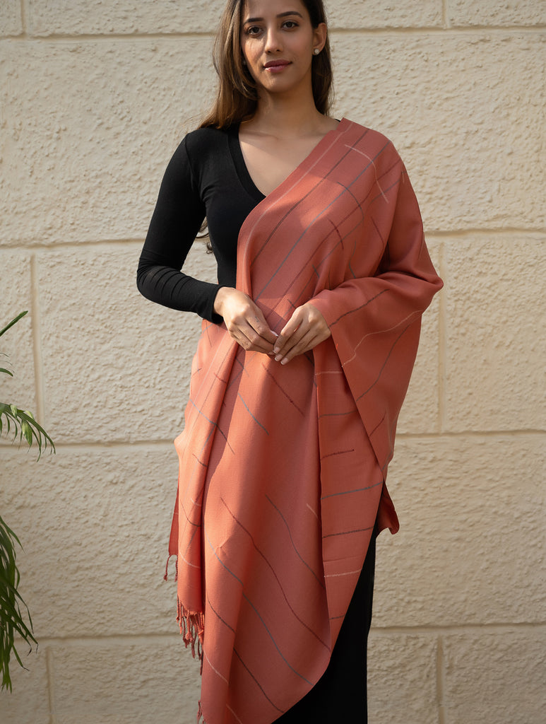 Light & Warm Merino Wool Kinnauri Stole - Rosewood Link