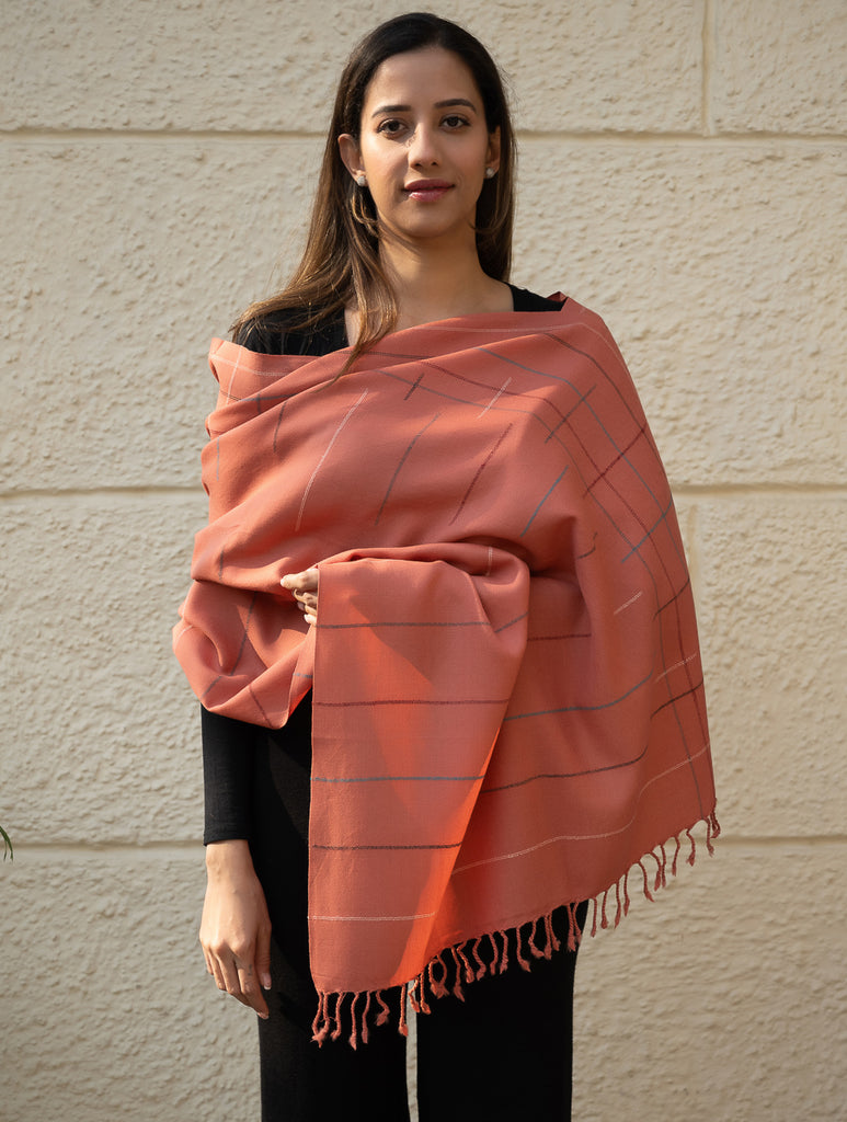 Light & Warm Merino Wool Kinnauri Stole - Rosewood Link