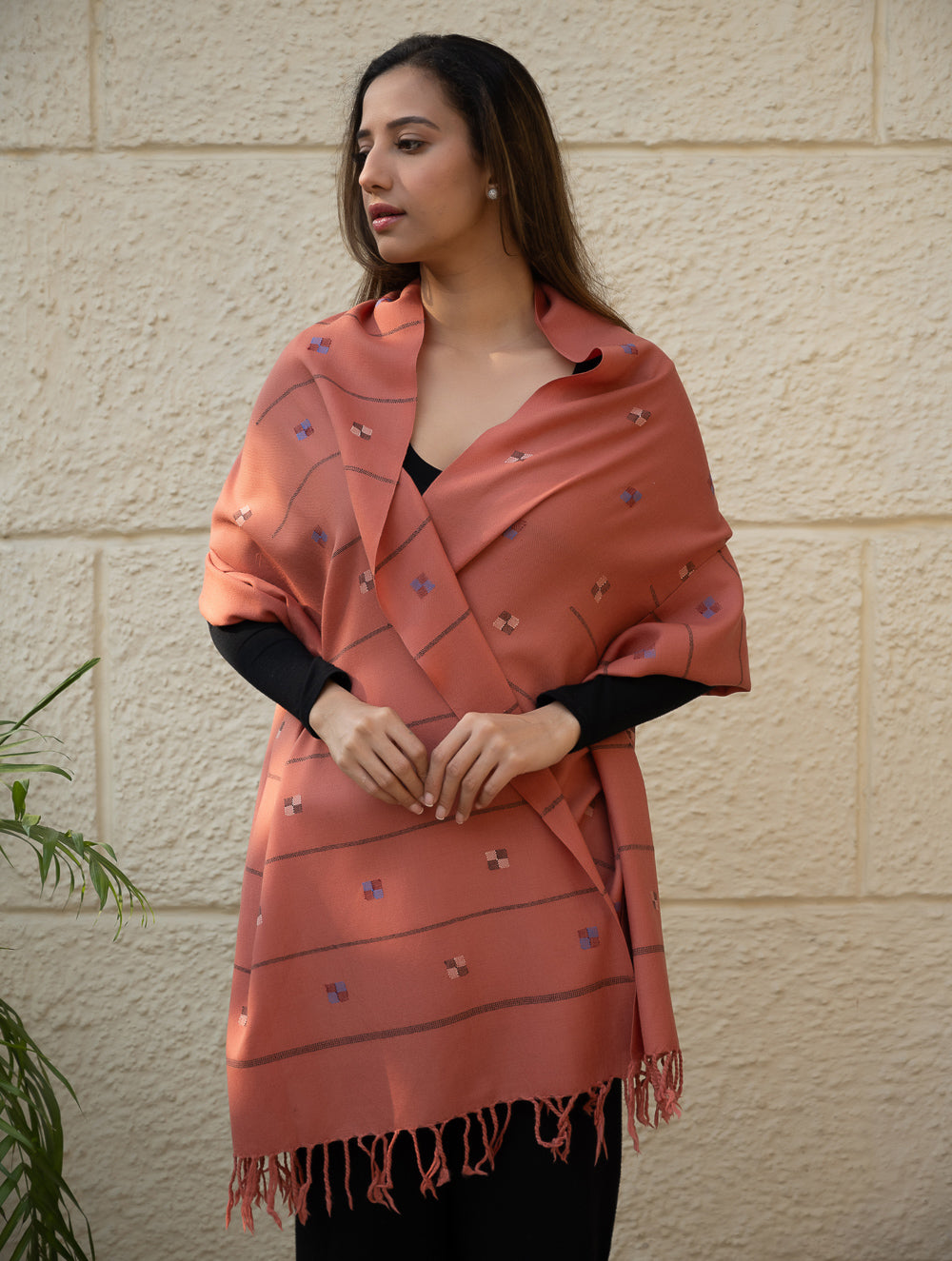 Light & Warm Merino Wool Kinnauri Stole - Rosewood Meadow