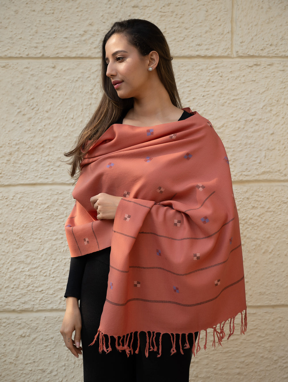 Light & Warm Merino Wool Kinnauri Stole - Rosewood Meadow