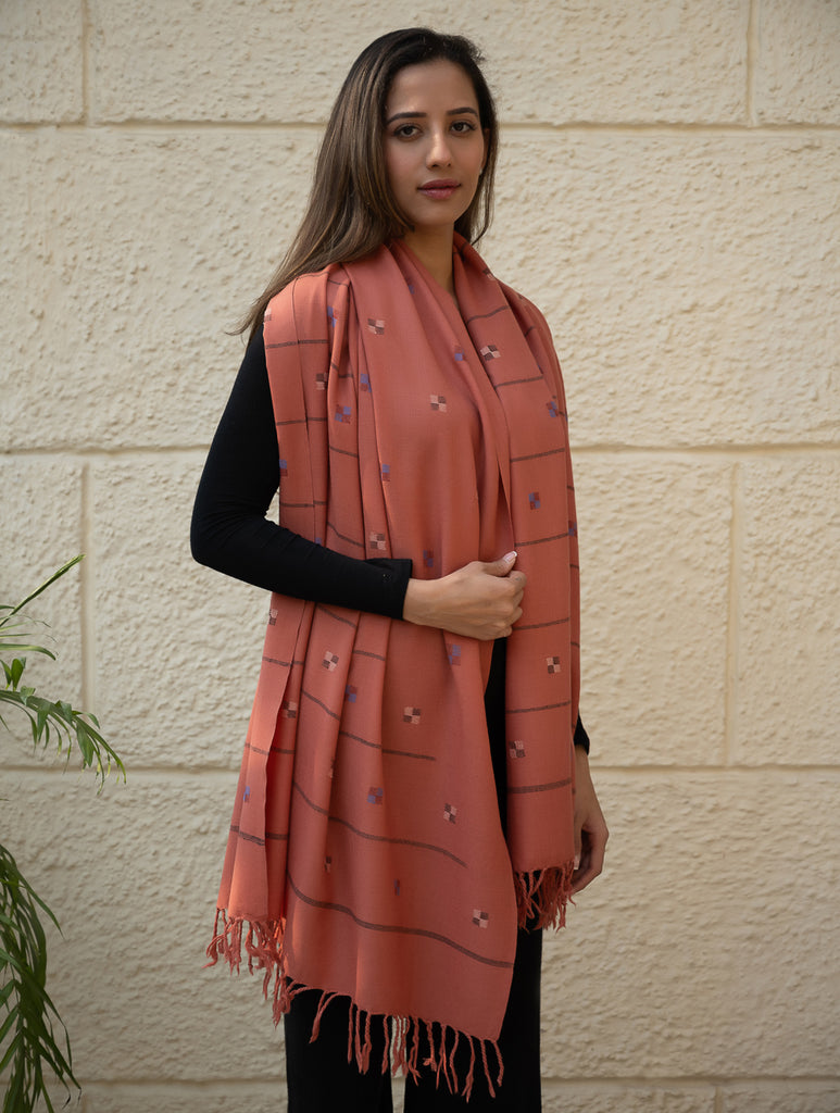 Light & Warm Merino Wool Kinnauri Stole - Rosewood Meadow