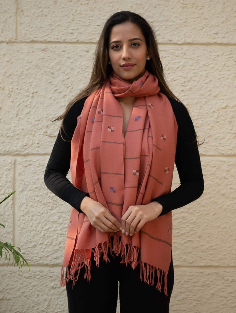 Light & Warm Merino Wool Kinnauri Stole - Rosewood Meadow