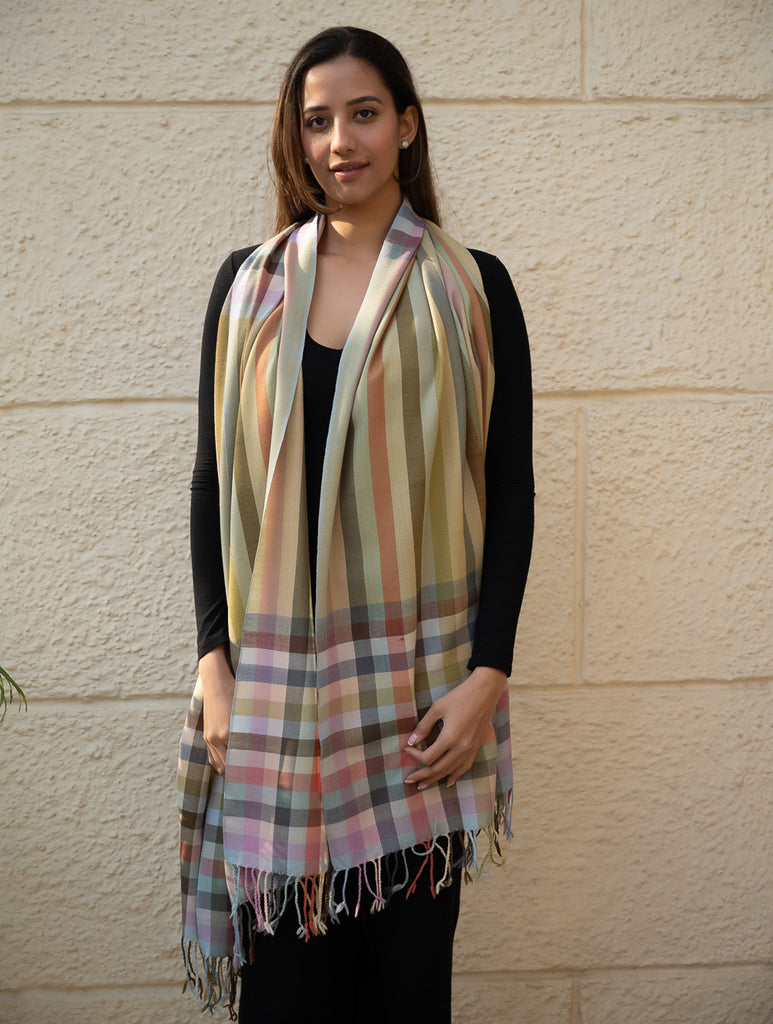 Light & Warm Merino Wool Kinnauri Stole - Sage Veil