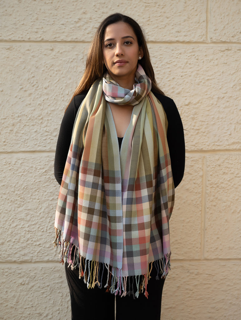 Light & Warm Merino Wool Kinnauri Stole - Sage Veil