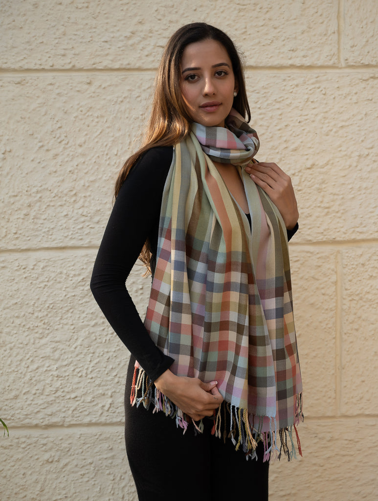 Light & Warm Merino Wool Kinnauri Stole - Sage Veil