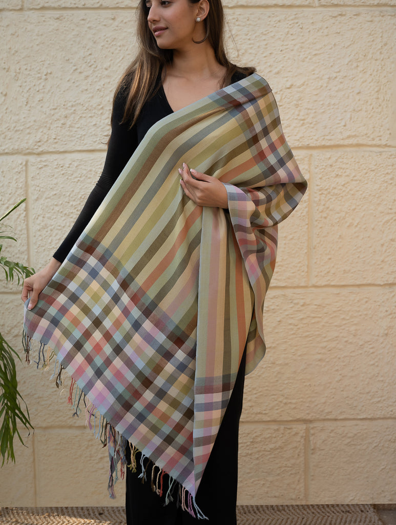 Light & Warm Merino Wool Kinnauri Stole - Sage Veil