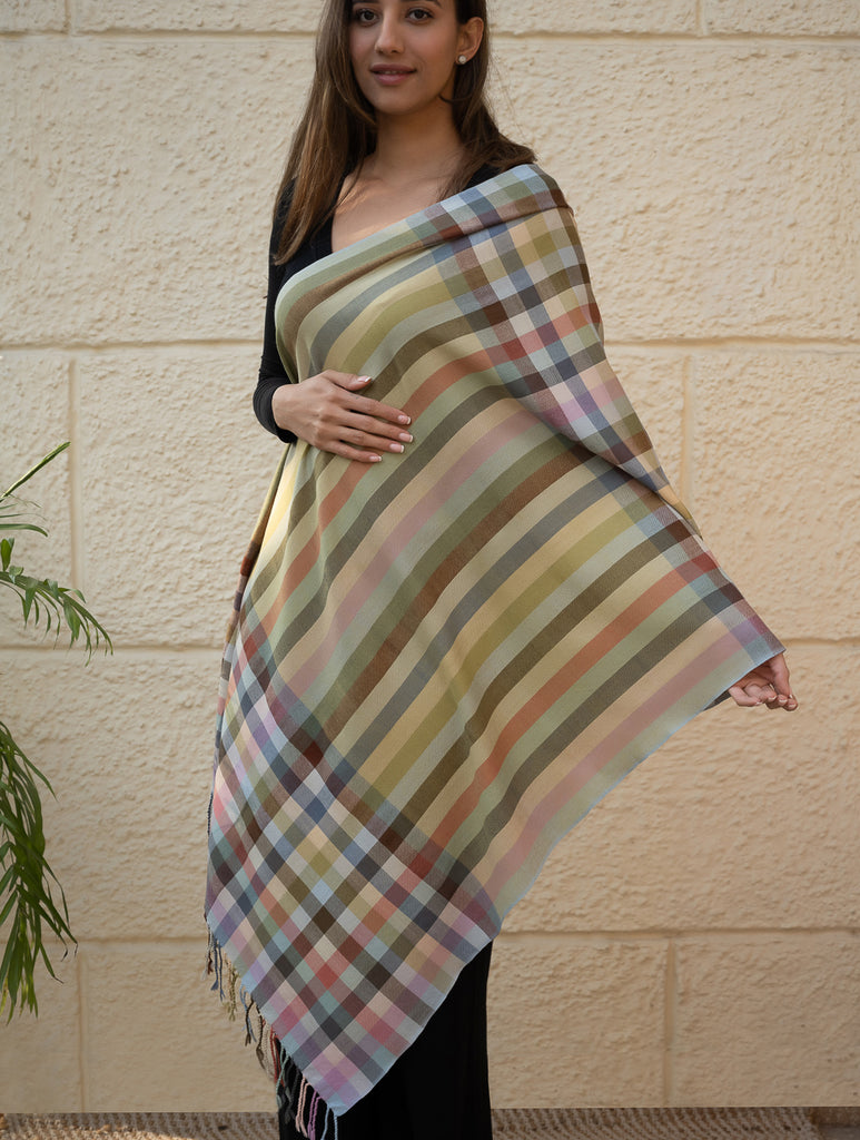 Light & Warm Merino Wool Kinnauri Stole - Sage Veil