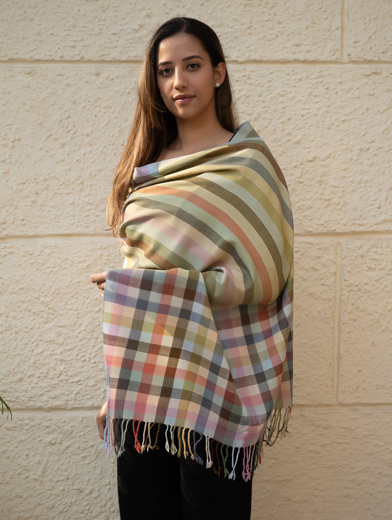 Light & Warm Merino Wool Kinnauri Stole - Sage Veil