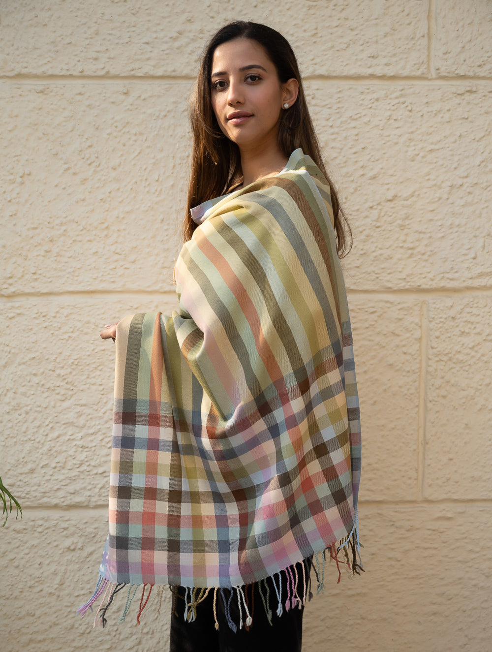 Light & Warm Merino Wool Kinnauri Stole - Sage Veil