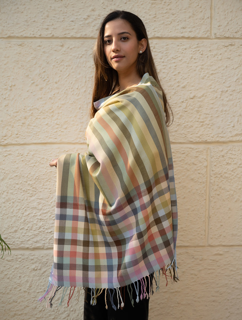 Light & Warm Merino Wool Kinnauri Stole - Sage Veil