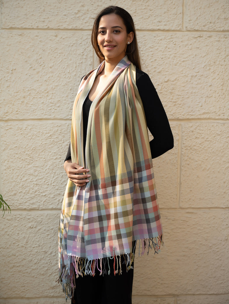 Light & Warm Merino Wool Kinnauri Stole - Sage Veil