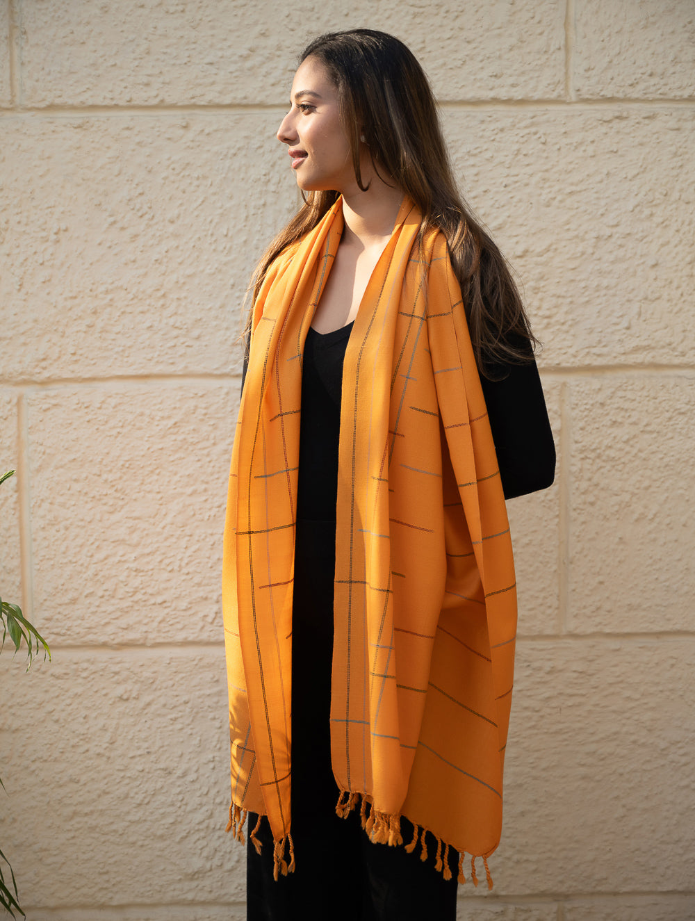 Light & Warm Merino Wool Kinnauri Stole - Tangerine Link