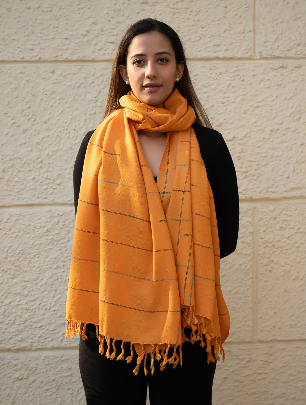 Light & Warm Merino Wool Kinnauri Stole - Tangerine Link