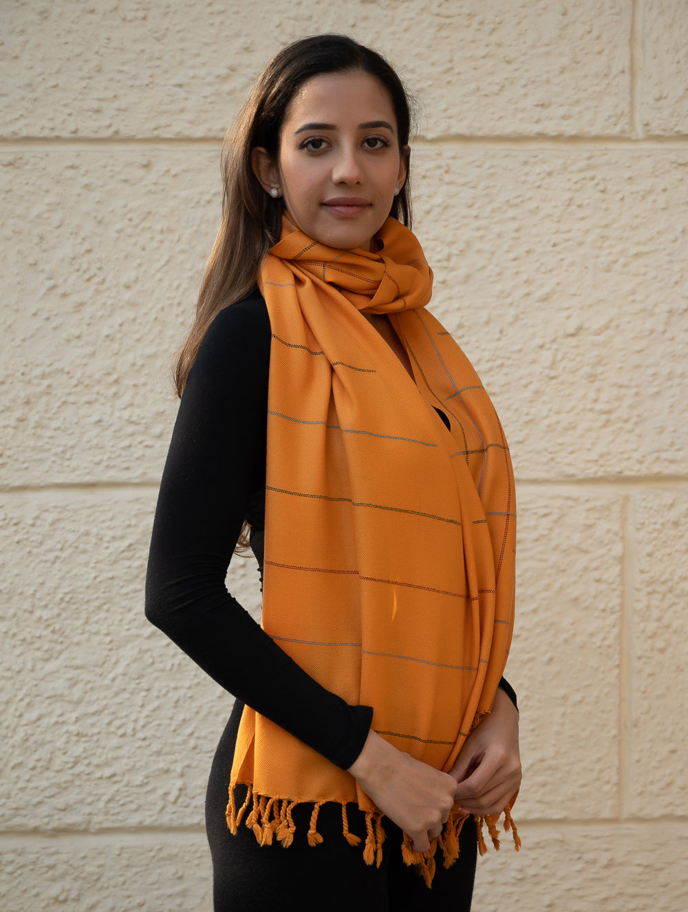 Light & Warm Merino Wool Kinnauri Stole - Tangerine Link