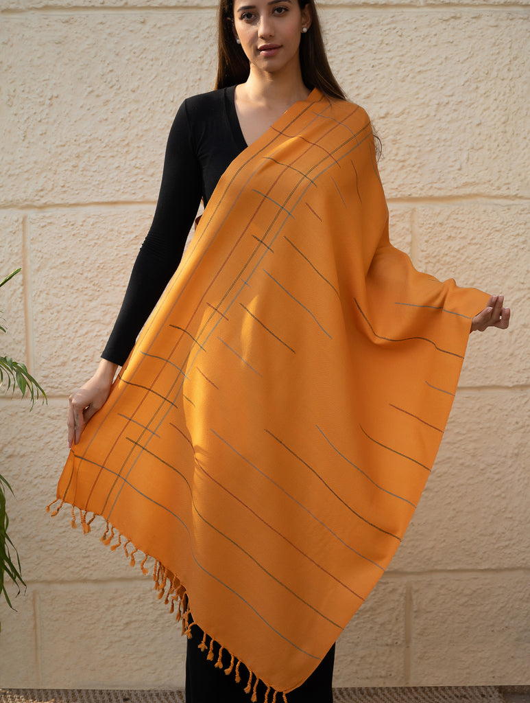 Light & Warm Merino Wool Kinnauri Stole - Tangerine Link