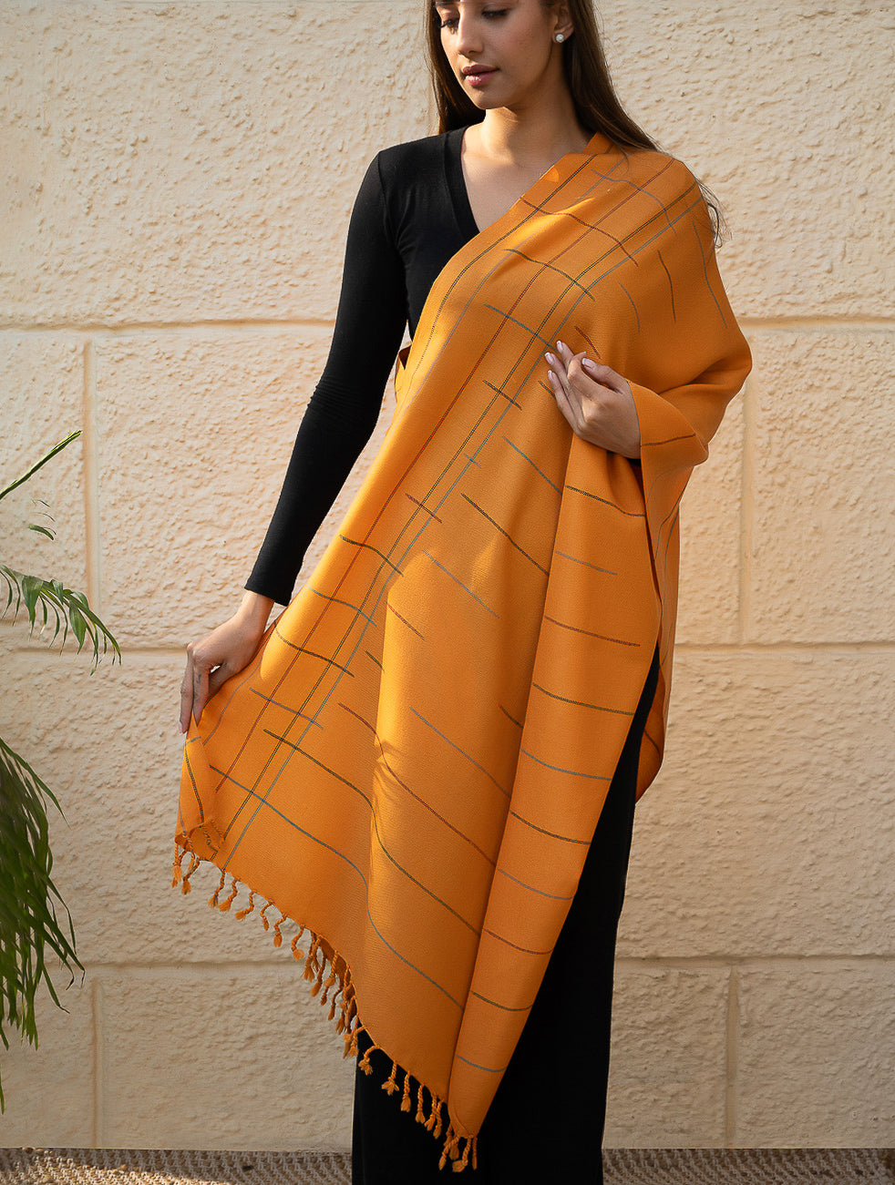 Light & Warm Merino Wool Kinnauri Stole - Tangerine Link