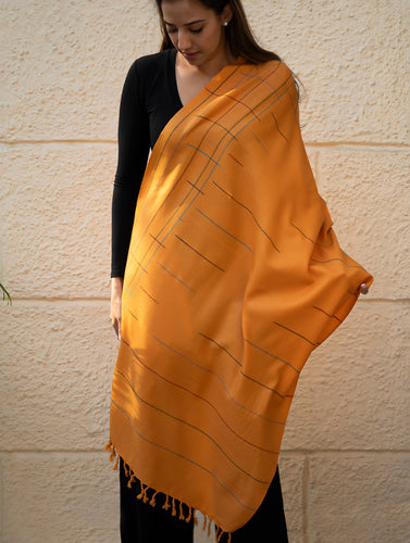 Light & Warm Merino Wool Kinnauri Stole - Tangerine Link