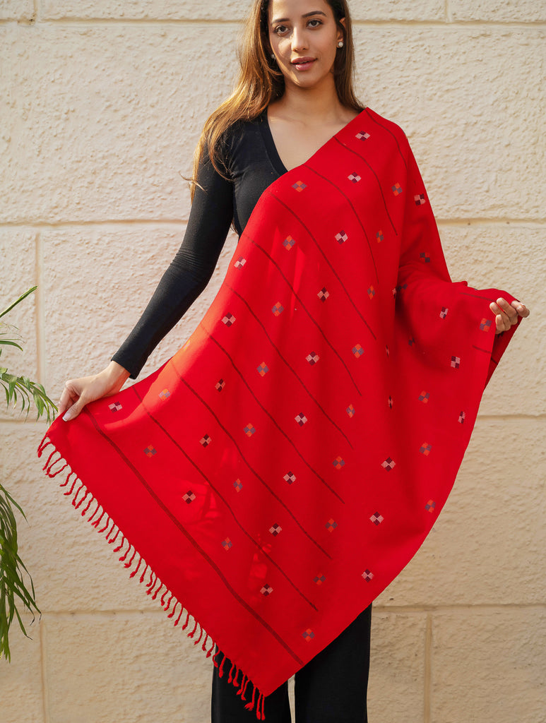 Light & Warm Merino Wool Kinnauri Stole - Tangerine Meadow