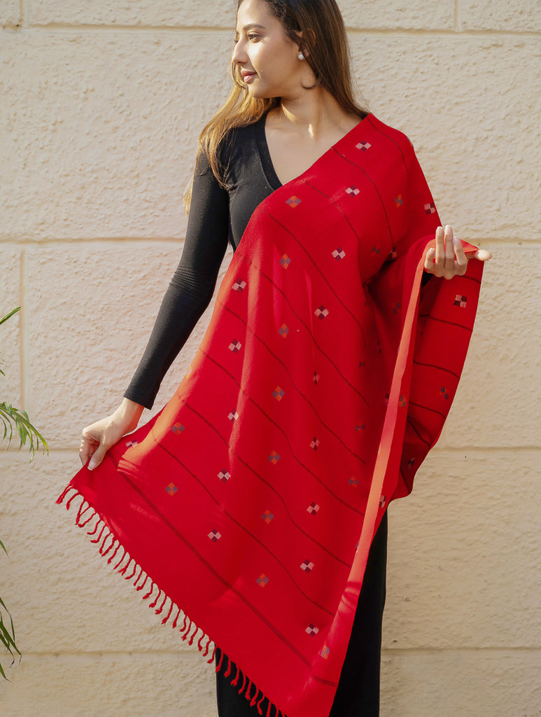 Light & Warm Merino Wool Kinnauri Stole - Tangerine Meadow