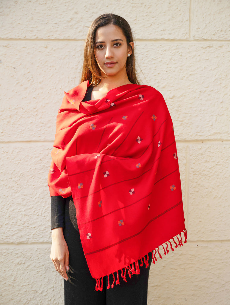 Light & Warm Merino Wool Kinnauri Stole - Tangerine Meadow