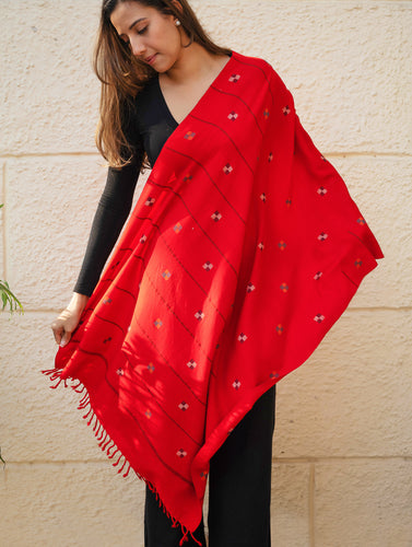 Light & Warm Merino Wool Kinnauri Stole - Tangerine Meadow