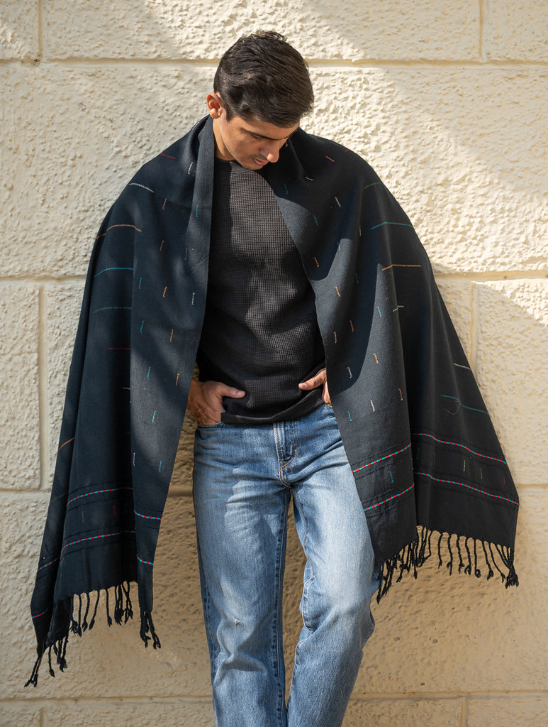 Light & Warm Merino Wool Stole - Night Rain