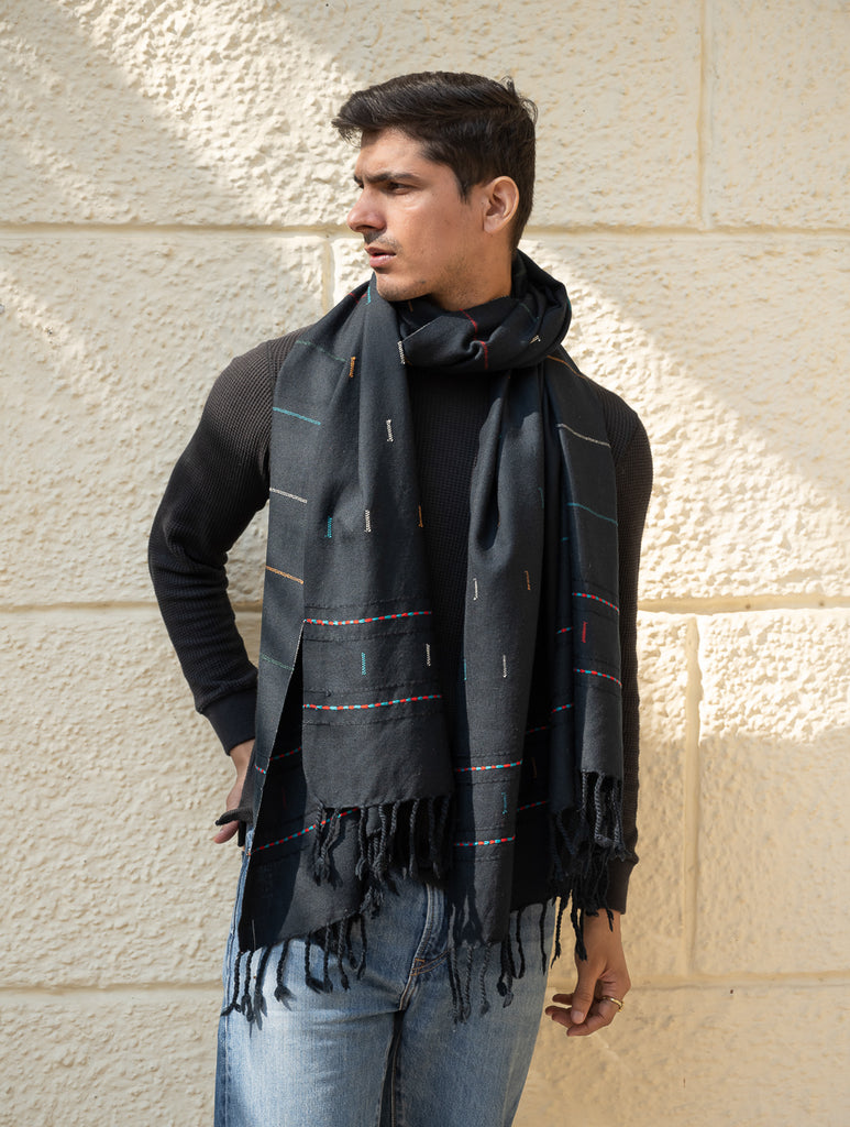 Light & Warm Merino Wool Stole - Night Rain