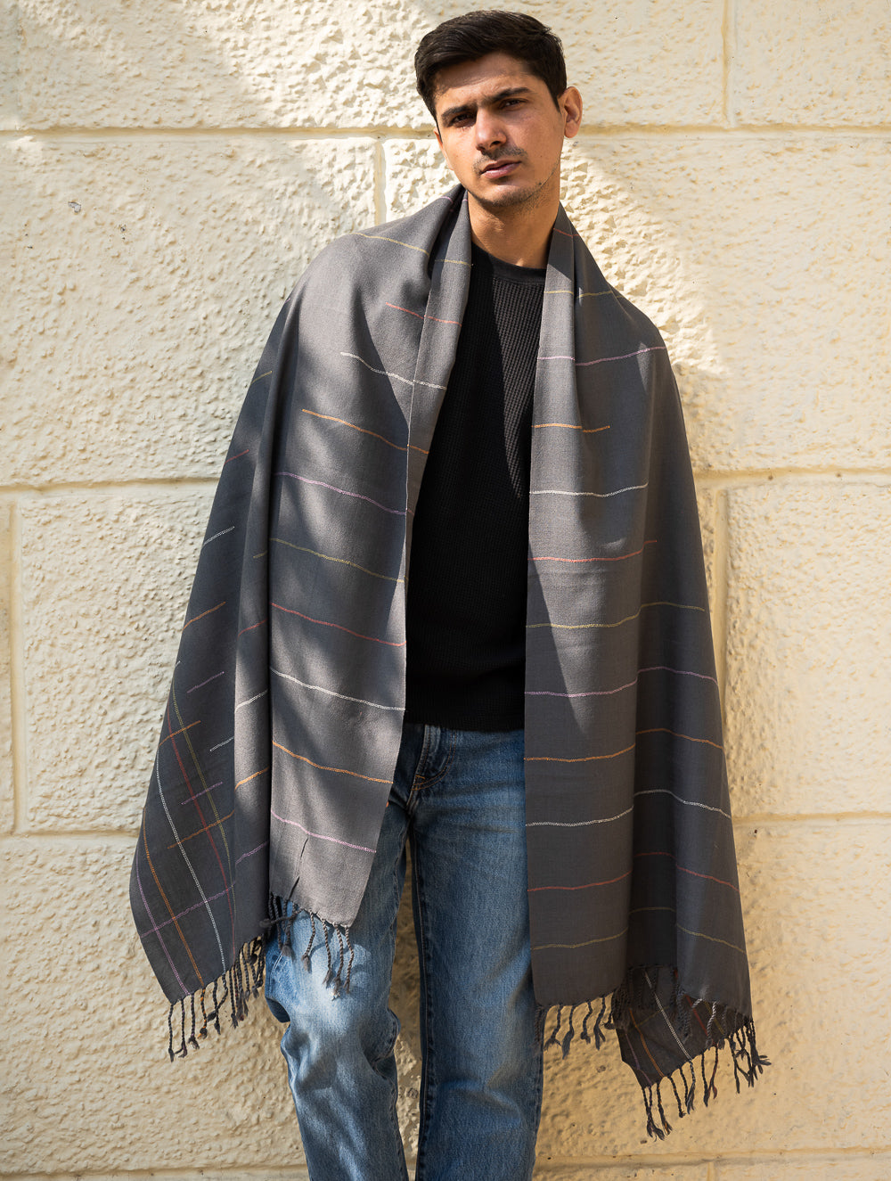 Light & Warm Merino Wool Stole - Slate Link