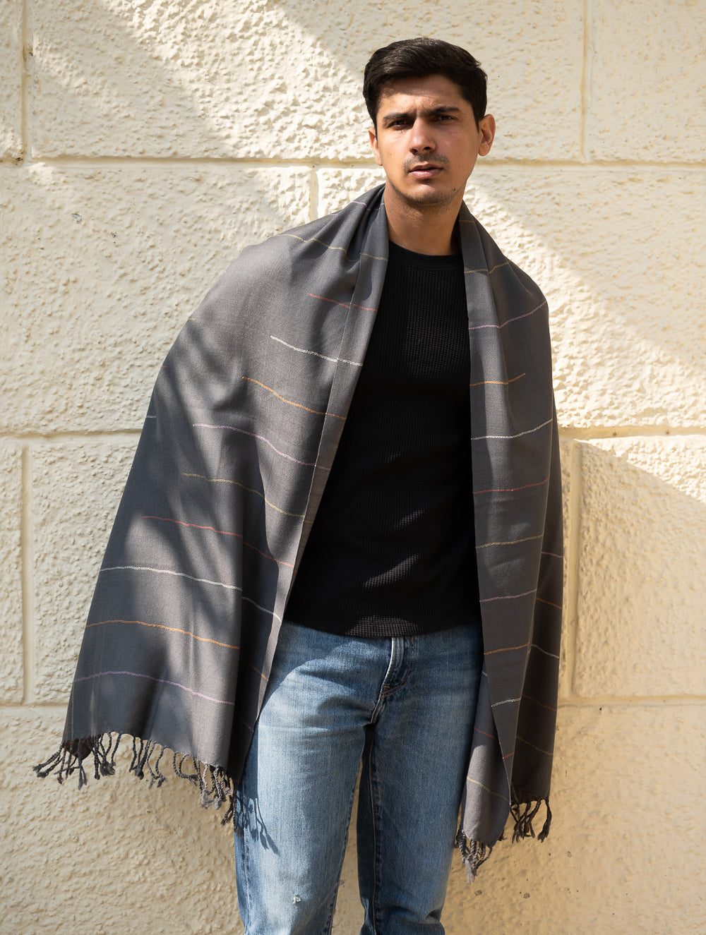Load image into Gallery viewer, Light &amp; Warm Merino Wool Stole - Slate Link