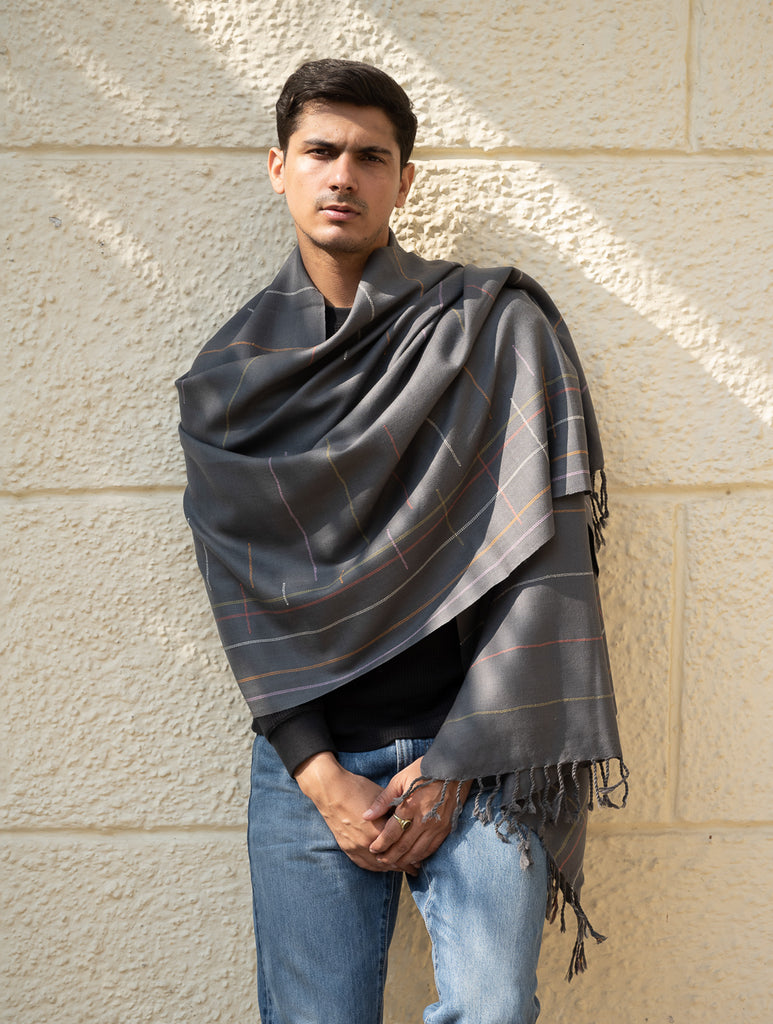 Light & Warm Merino Wool Stole - Slate Link