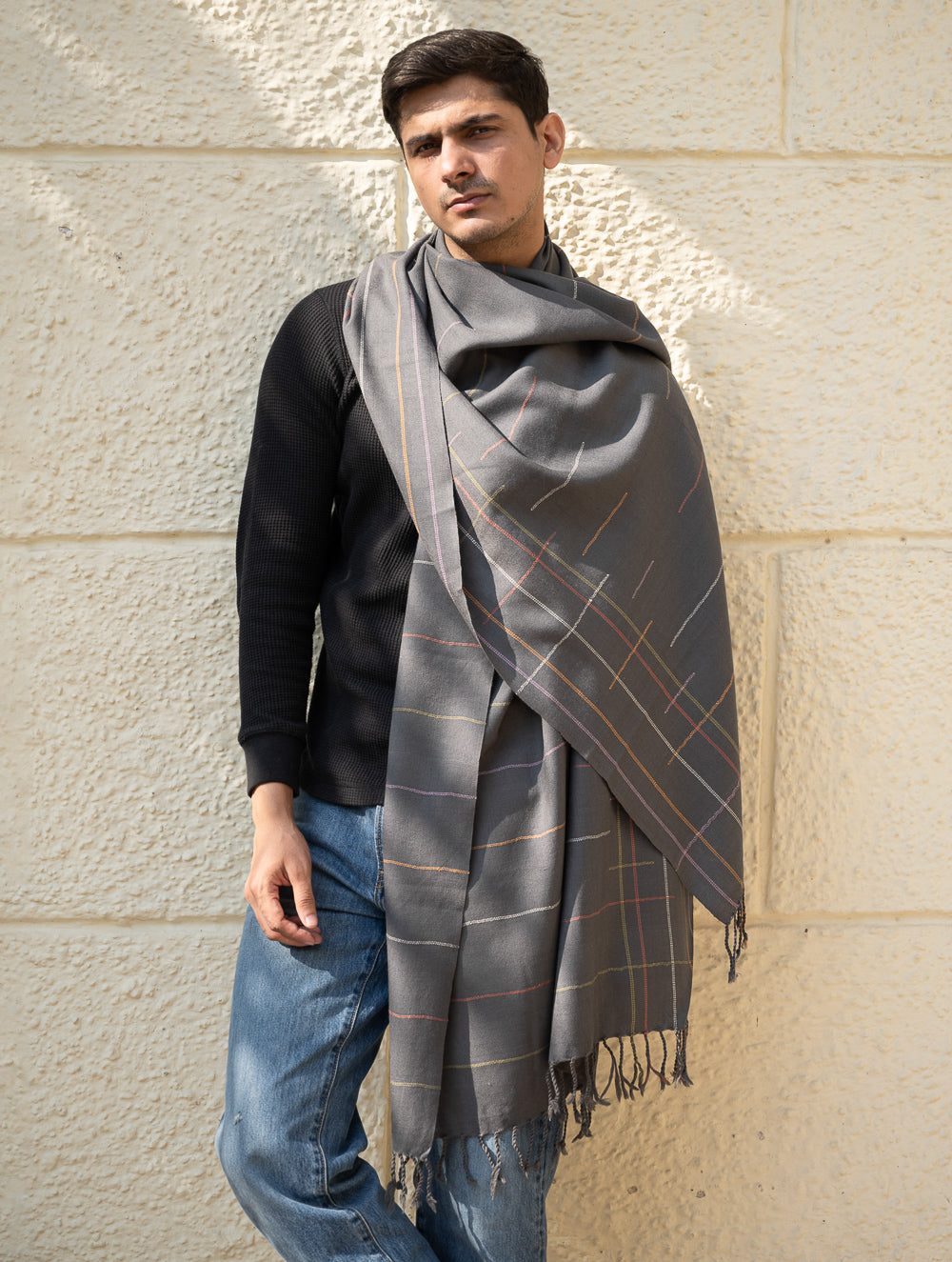 Light & Warm Merino Wool Stole - Slate Link
