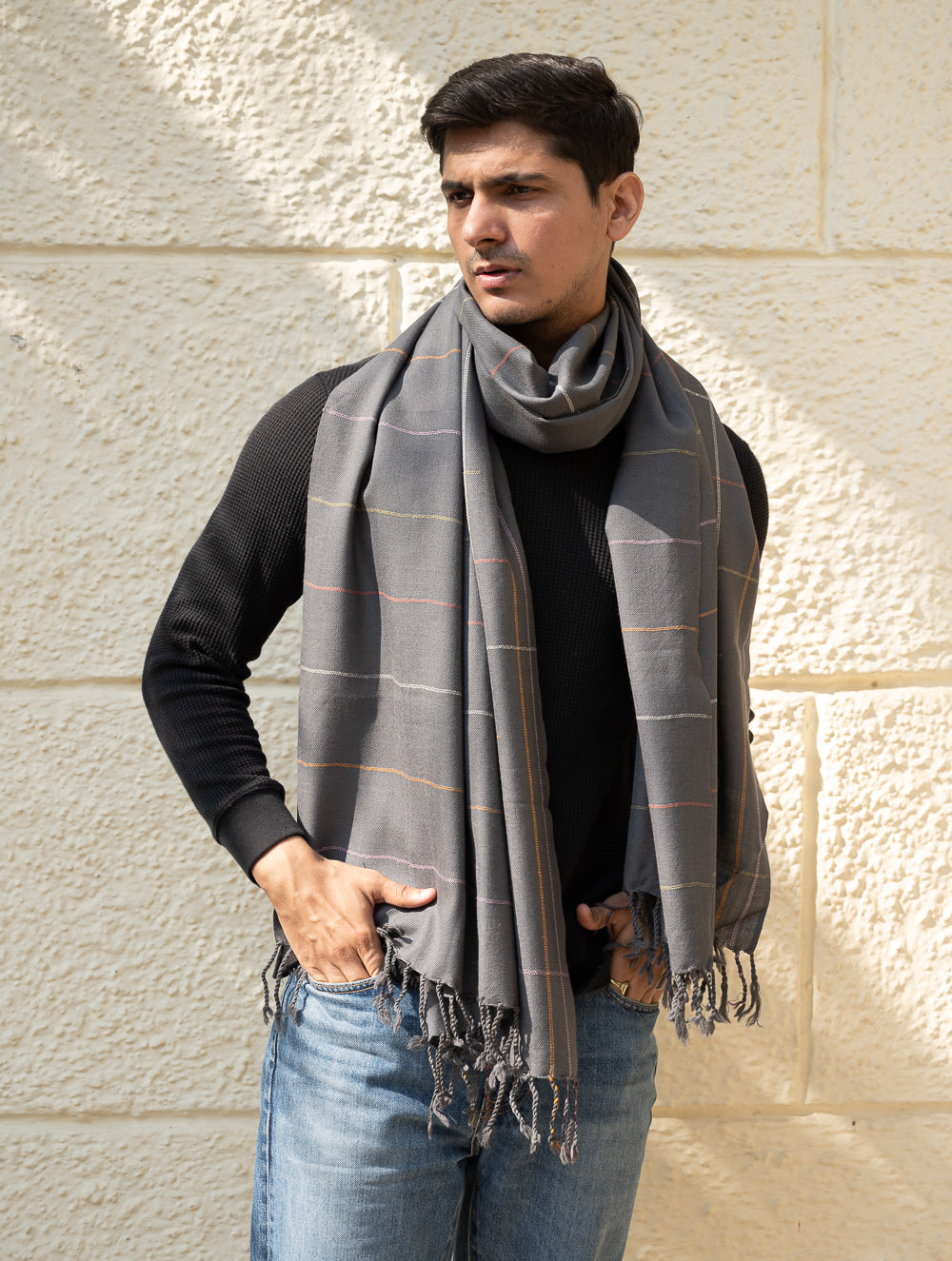 Light & Warm Merino Wool Stole - Slate Link