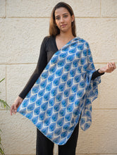 Load image into Gallery viewer, Light &amp; Elegant Silk Batik Stole - Blue Feathers