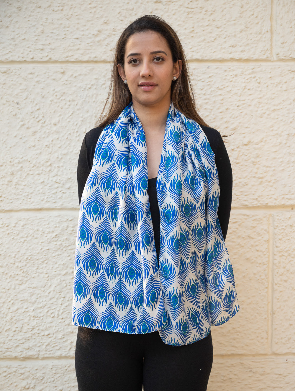 Load image into Gallery viewer, Light &amp; Elegant Silk Batik Stole - Blue Feathers